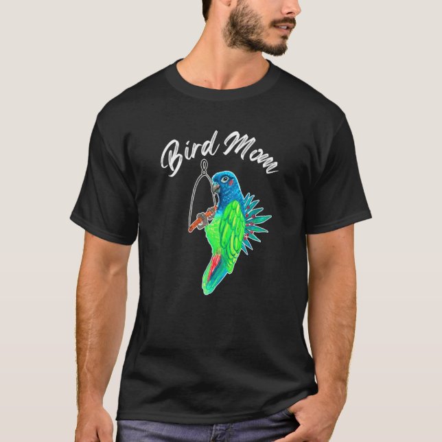 Bird Mum Blue Headed Pionus Parrot Watercolor T-Shirt (Front)