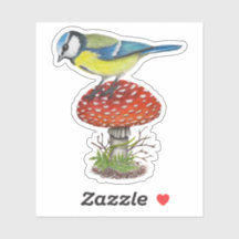 Bird Mushroom Autumn Forest Illustration Botanical