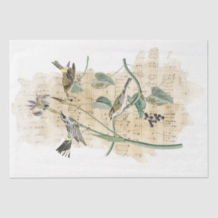 Bird Music Iris Flower Watercolor Decoupage Craft Tissue Paper