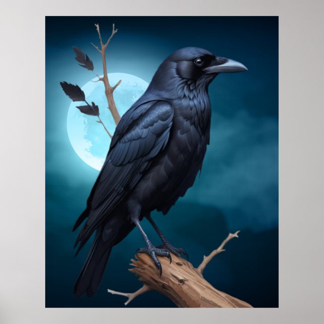 Bird Nature Moonlight Corvid Crows  Poster (Front)