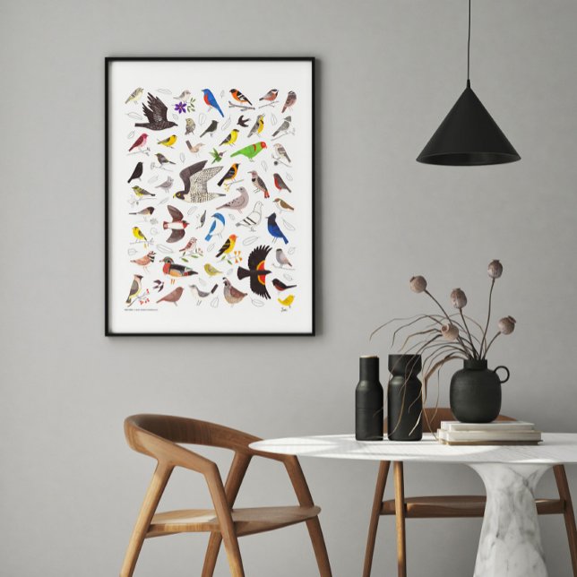 Bird Nerd Art Print (Stylized hand-drawn birds bring color and fun to a variety of decor styles)