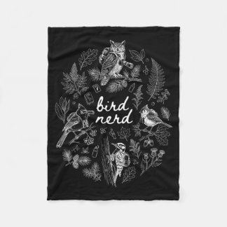 Bird Nerd Hand-Drawn Vintage Birdwatching Fleece Blanket