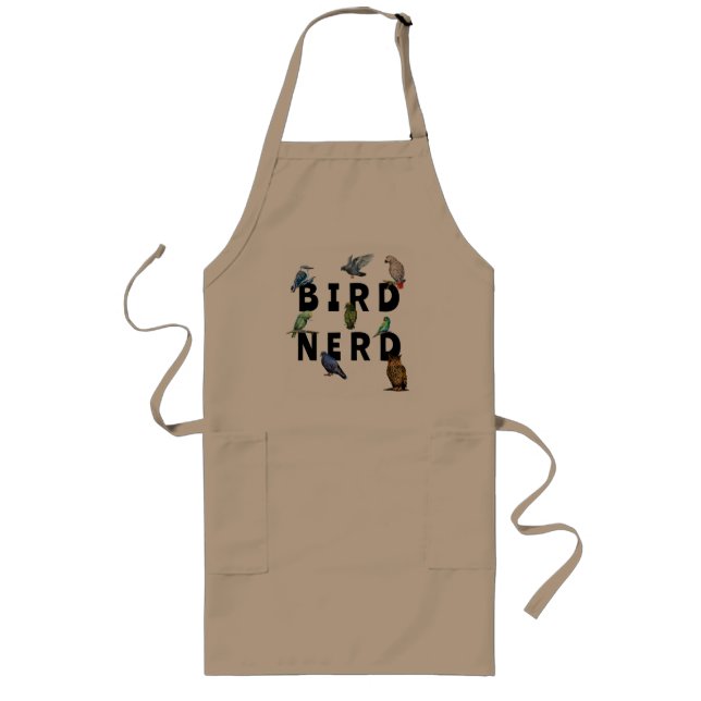 BIRD NERD, parrots, owl, pigeons, kookaburra Long Apron (Front)