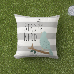 Bird Nerd Striped Outdoor Pillow