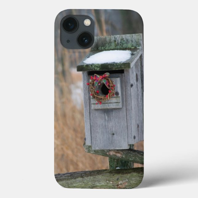 Bird, nest box with holiday wreath in winter Case-Mate iPhone case (Back)
