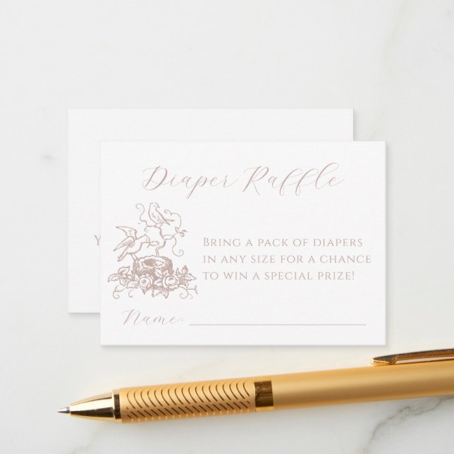 Bird Nest Diaper Raffle Baby Shower Insert Card (Front/Back In Situ)