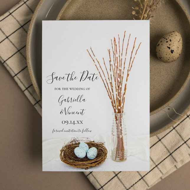 Bird Nest Eggs Pussy Willows Wedding Save the Date (Creator Uploaded)