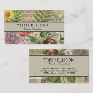 Bird Nest Floral Garden Flower Butterfly Art Business Card