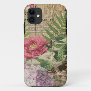 Bird Nest Floral Garden Flower Butterfly Art iPhone 11 Case