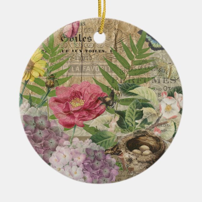 Bird Nest Floral Garden Flower Butterfly Art Ceramic Tree Decoration (Front)