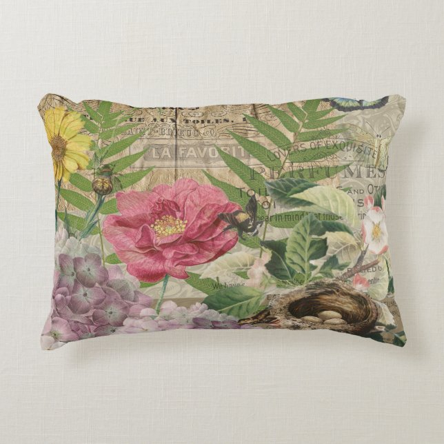 Bird Nest Floral Garden Flower Butterfly Art Decorative Cushion (Front)