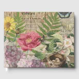 Bird Nest Floral Garden Flower Butterfly Art Guest Book