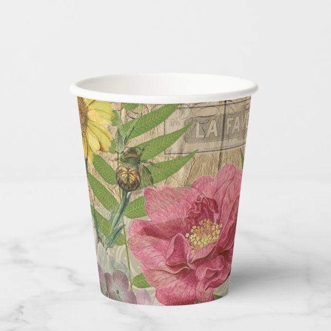 Bird Nest Floral Garden Flower Butterfly Art Paper Cups (Front)