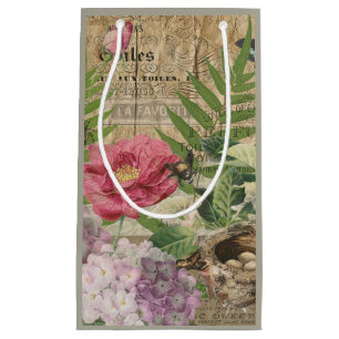 Bird Nest Floral Garden Flower Butterfly Art Small Gift Bag