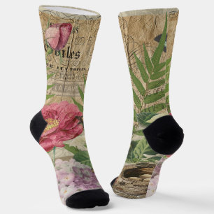 Bird Nest Floral Garden Flower Butterfly Art Socks