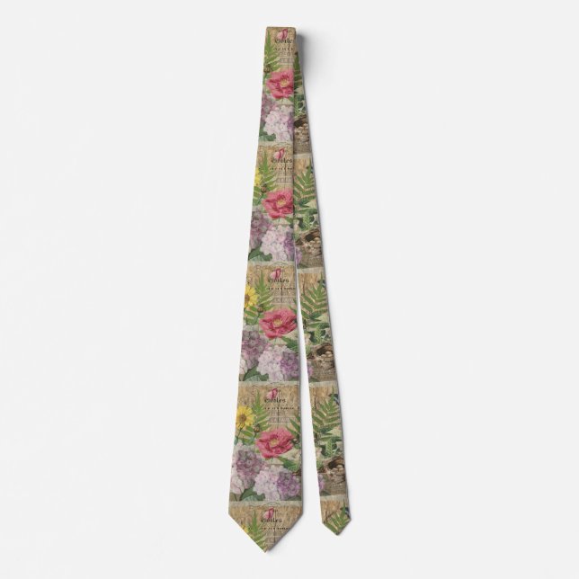 Bird Nest Floral Garden Flower Butterfly Art Tie (Front)