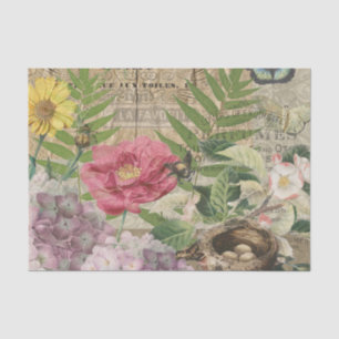 Bird Nest Floral Garden Flower Butterfly Art Tissue Paper