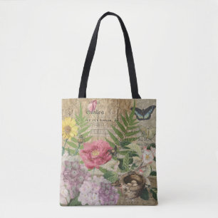 Bird Nest Floral Garden Flower Butterfly Art Tote Bag
