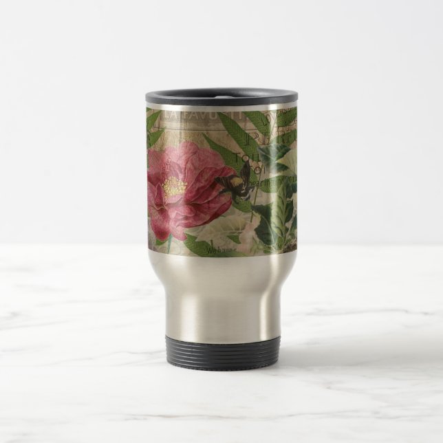 Bird Nest Floral Garden Flower Butterfly Art Travel Mug (Center)
