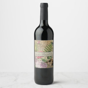 Bird Nest Floral Garden Flower Butterfly Art Wine Label