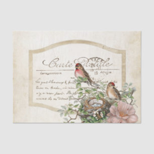 Bird Nest Gold Floral Carte Postale French Script Tissue Paper