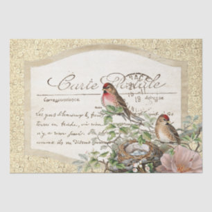 Bird Nest Gold Floral Carte Postale French Script Tissue Paper
