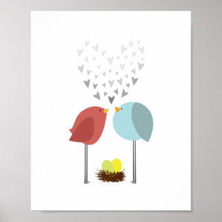 Bird Nest Love. Twins. Nursery Decor. Poster