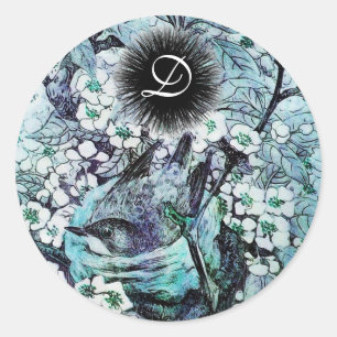 BIRD NEST monogram ,white blue Classic Round Sticker