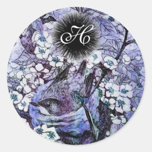 BIRD NEST monogram ,white blue Classic Round Sticker
