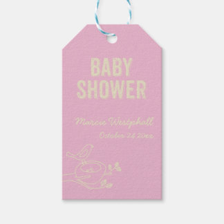 Bird Nest Pink Baby Shower Gift Tags
