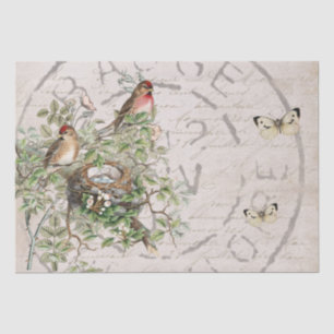 Bird Nest Postmark Butterfly French Script Brown Tissue Paper