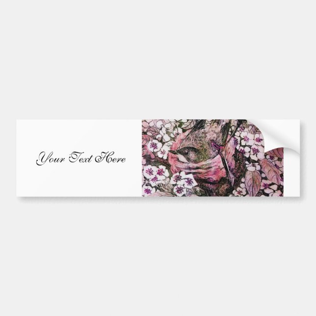 BIRD NEST ,RED WHITE PINK SPRING FLOWERS Floral Bumper Sticker (Front)