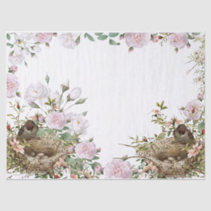 Bird Nest Rose Flower Border Decoupage Vintage Tissue Paper