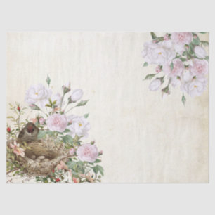 Bird Nest Rose Flower Parchment Decoupage Vintage  Tissue Paper