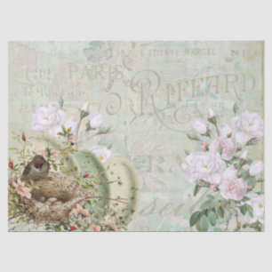 Bird Nest Rose French Script Vintage Decoupage Big Tissue Paper