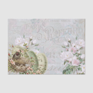 Bird Nest Rose French Script Vintage Decoupage Tis Tissue Paper