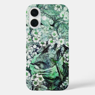 BIRD NEST,TREE WHITE GREEN SPRING FLOWERS Floral iPhone 16 Case