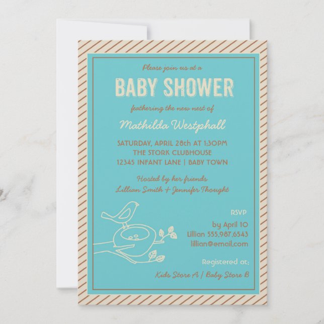 Bird Nest Turquoise Baby Shower Invitation (Front)