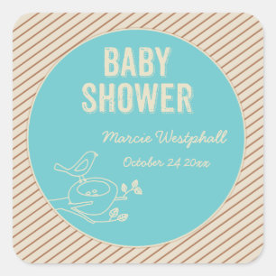 Bird Nest turquoise Baby Shower Square Sticker