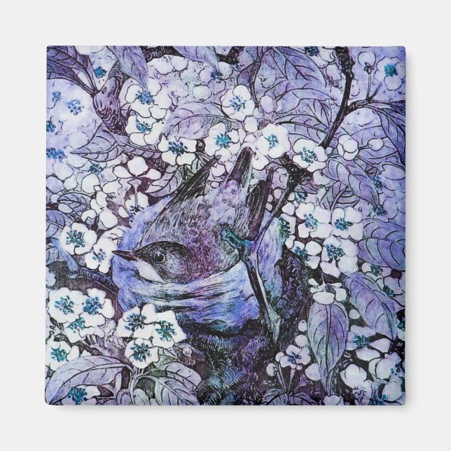 BIRD NEST ,white blue Magnet (Front)