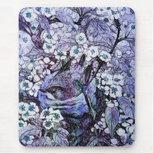 BIRD NEST ,white blue Mouse Mat