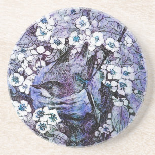 BIRD NEST,white,blue teal Coaster