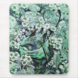 BIRD NEST ,white green Mouse Mat