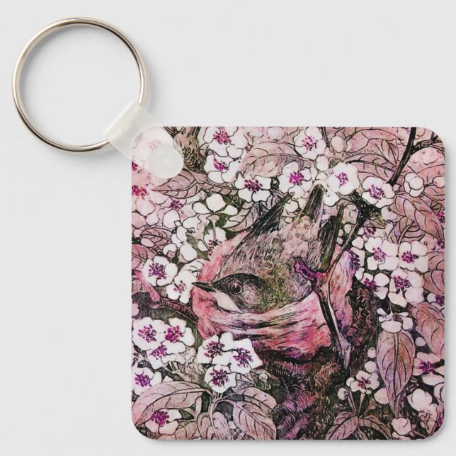 BIRD NEST ,white red pink Key Ring (Front)