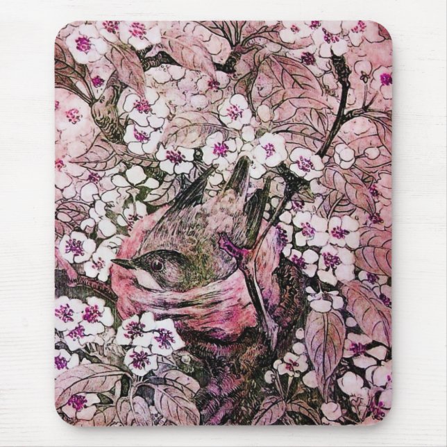 BIRD NEST ,white red pink Mouse Mat (Front)