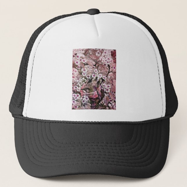 BIRD NEST ,white red pink Trucker Hat (Front)