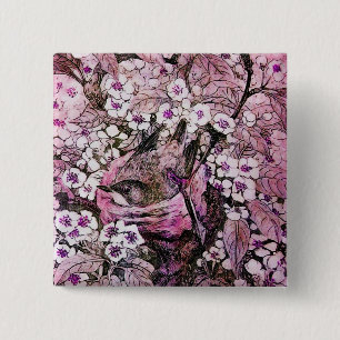 BIRD NEST ,white red pink violet 15 Cm Square Badge