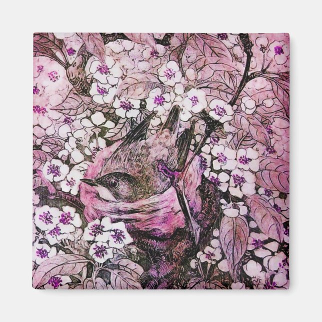 BIRD NEST ,white red pink violet Magnet (Front)