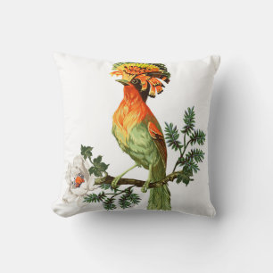 Bird of Paradise and exotic flowers on a white bac Cushion