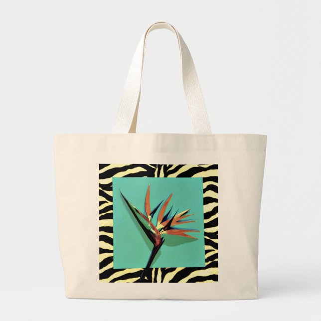 Bird of Paradise Aqua/Zebra Jumbo Tote (Front)
